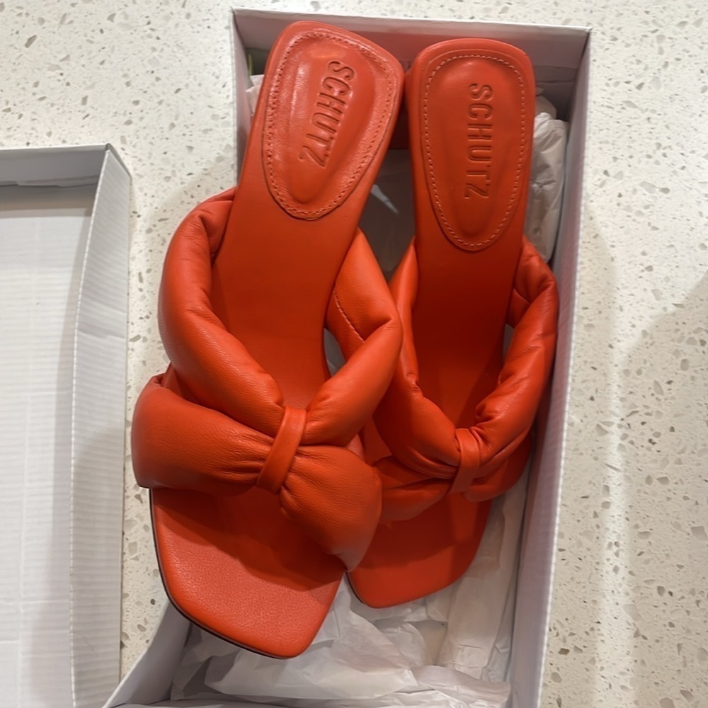 Schutz Fairy Mid Sandal Orange Sz 6 - Picture 4 of 4